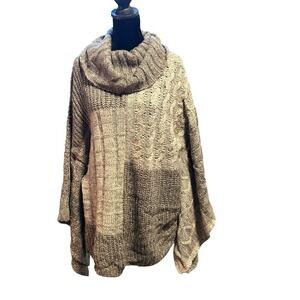 Knox Rose size XXL two tone brown patchwork cable knit cowl neck kimono sweater